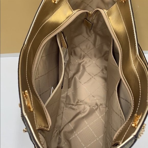 MICHAEL KORS LARGE X CHAIN SHOULDER TOTE BAG PALE GOLD COLOR - Picture 12 of 16